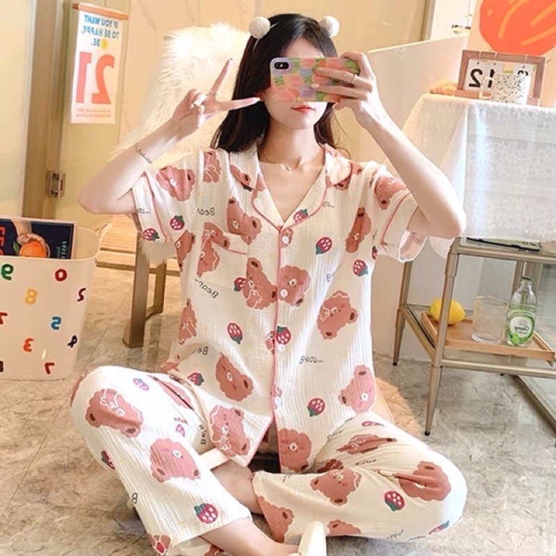 vải xô muslin cao cấp con gấu bear may váy áo siêu xịn,mềm mát