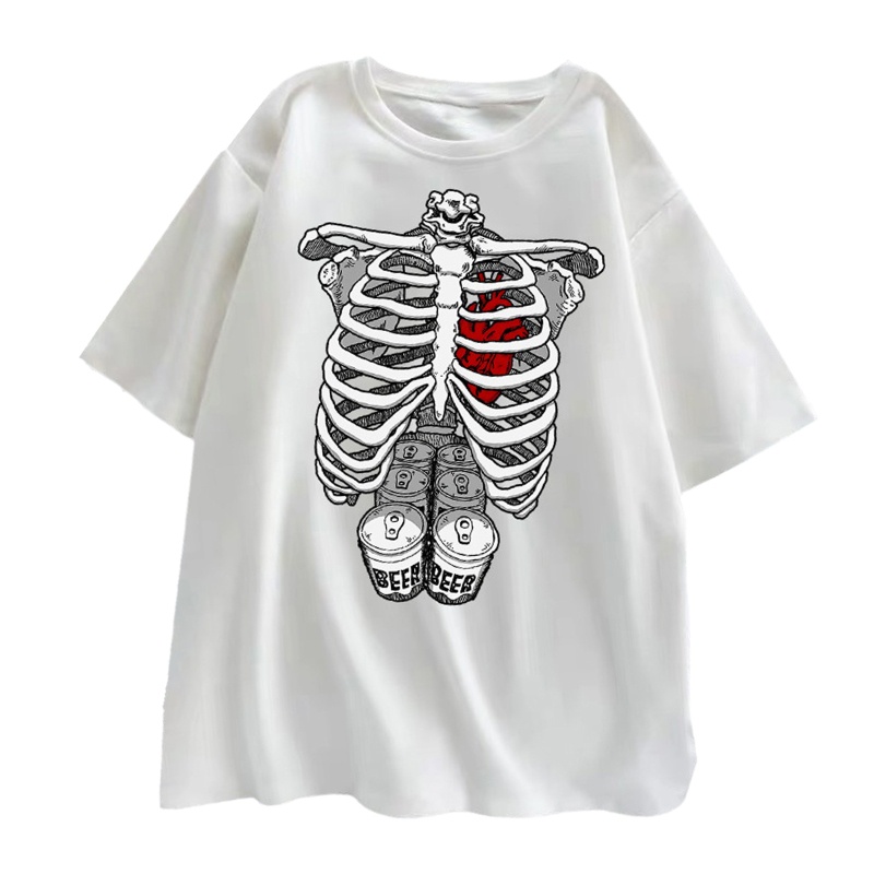 Brroa Áo Thun Tay Ngắn In Hình Bộ Xương Phong Cách Harajuku Nhật Bản Cho Nam Nữ