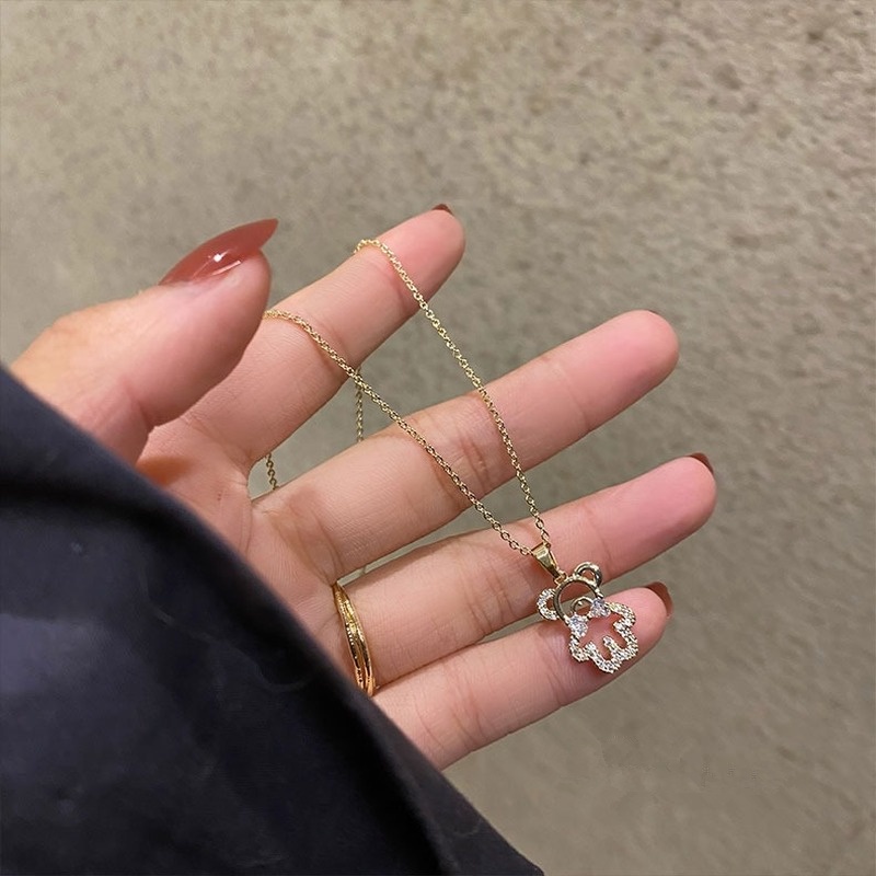 Vòng cổ mặt hình gấu đính đá pha lê kiểu Hàn Quốc sang trọng cho nữ