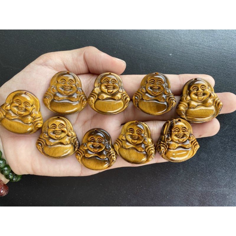 Vòng Cổ Phật Di Lặc Mắt Hổ Vàng Nâu Kèm Dây Đeo Cổ