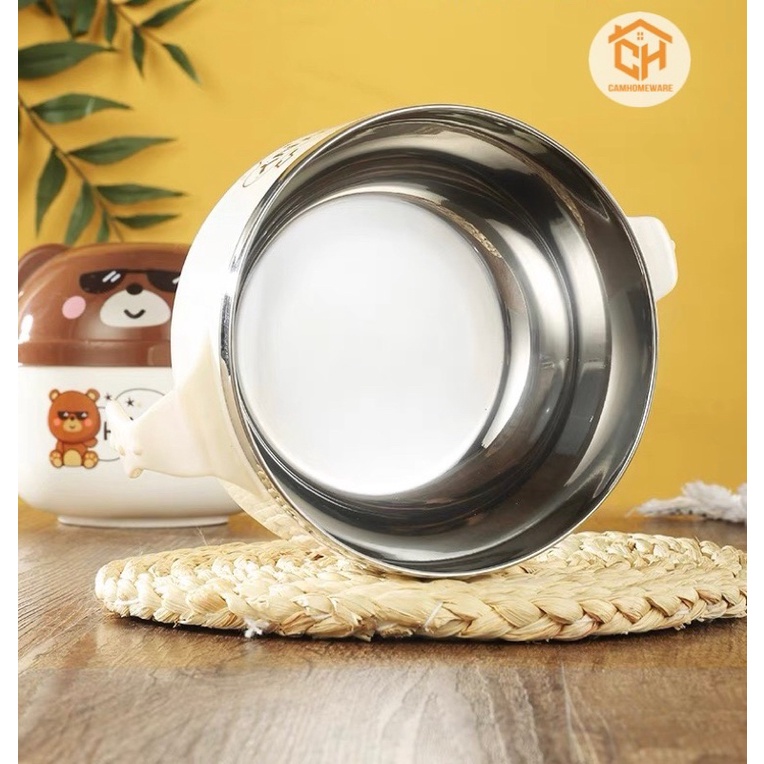 Bát Giữ Nhiệt Chống Nóng Hình Chú Gấu Có Nắp Đậy Kèm Thìa