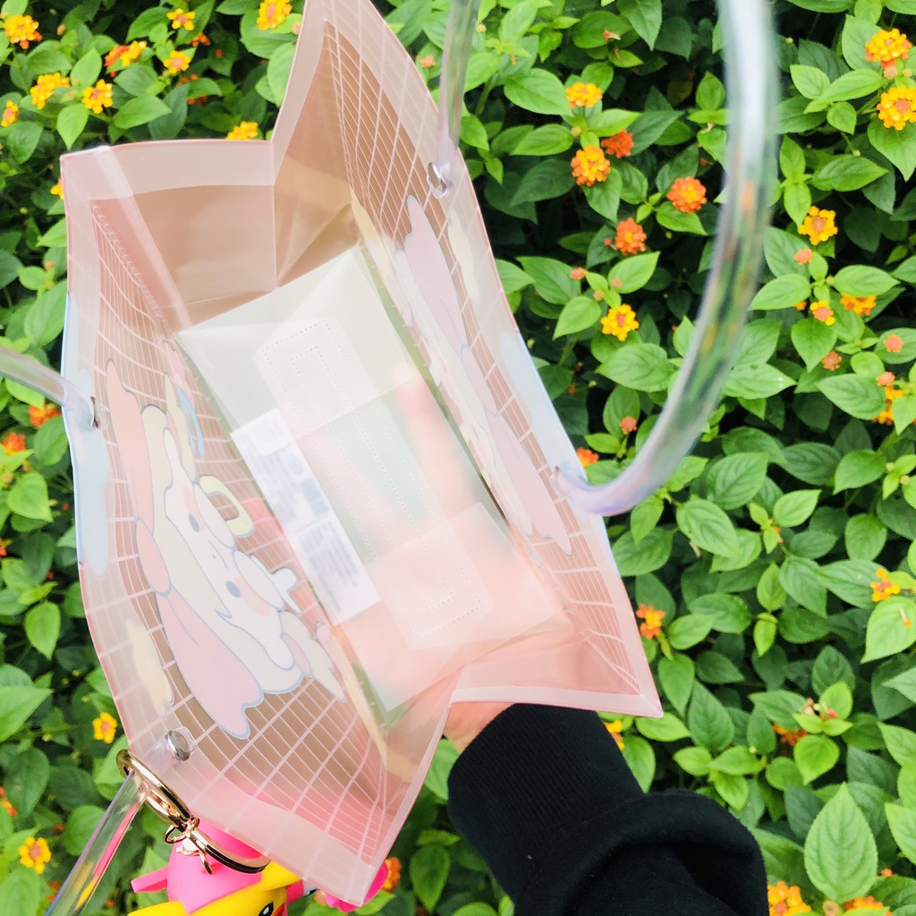 Túi plastic đã năng đựng đồ dùng, đồ trang điểm tiện lợi dễ thương màu hồng