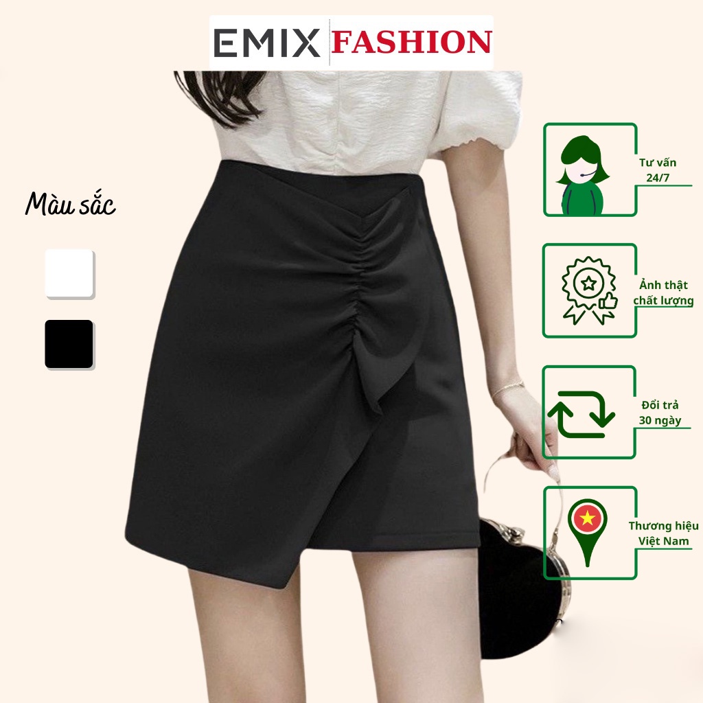 Chân váy xinh chữ A vạt bèo trước cách điệu EMIX (2 màu), ulzzang, dáng ngắn, có lót trong chống lộ, vải tuyết mưa mềm