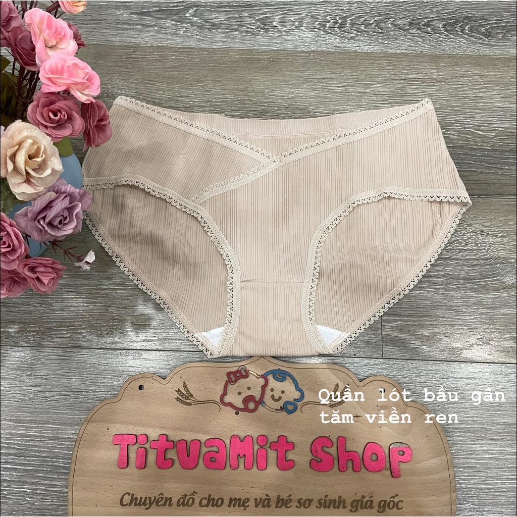 Quần lót bầu cạp chéo vân tăm viền ren