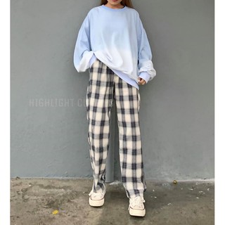 QUẦN SUÔNG CARO ĐEN KEM