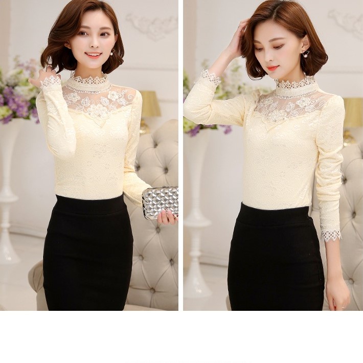 Áo Cổ Cao Phối Ren Thời Trang Thu Đông Cho Nữ Ale43