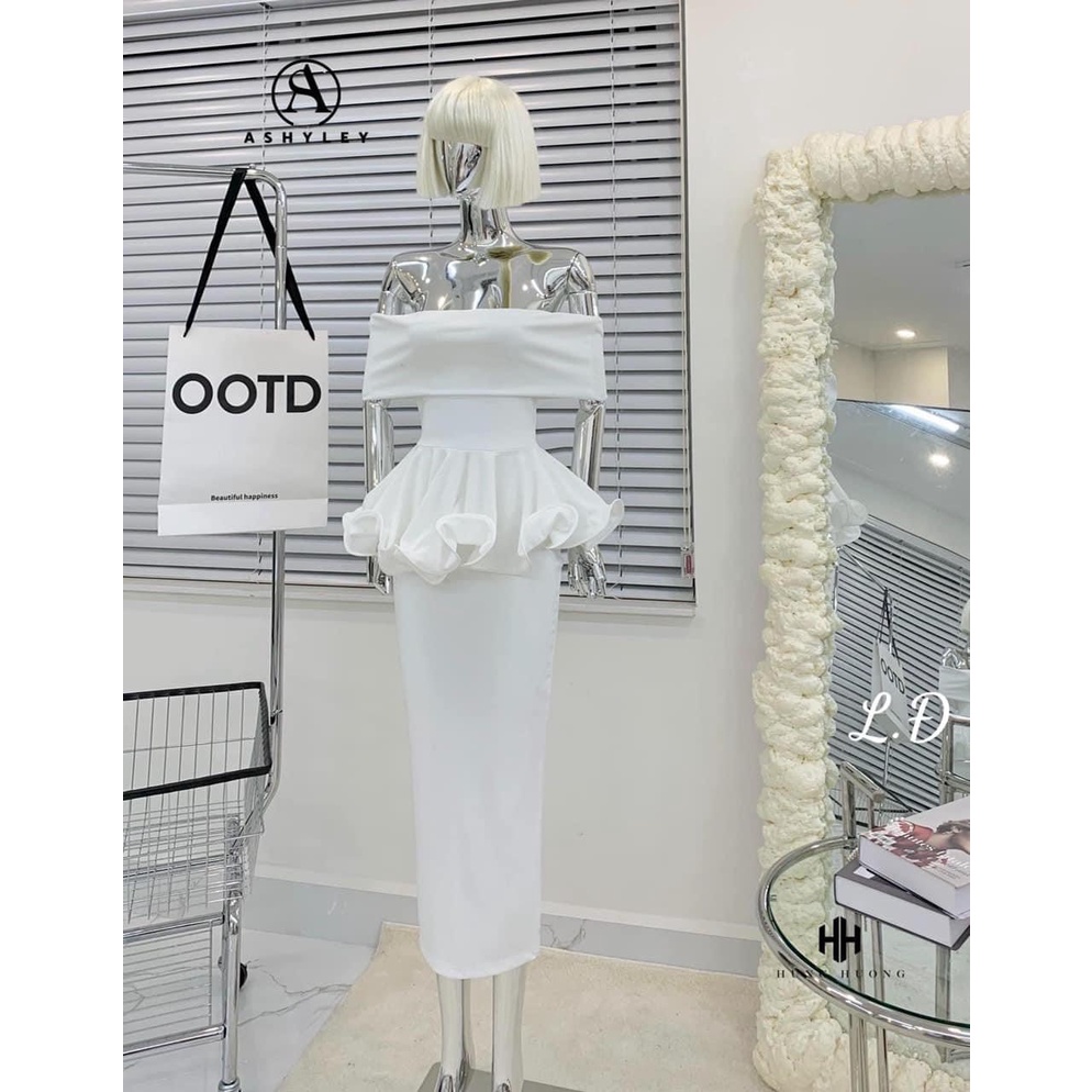 Set Áo Trễ Vai Bẹ To Kèm Chân Váy Bút Chì Dài Chất Thun Gân Thích Hợp Mặc Đi Tiệc Đi Làm Đi Chơi