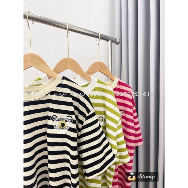 ÁO PHÔNG THÊU GẤU KẺ NGANG FROM RỘNG MS14882