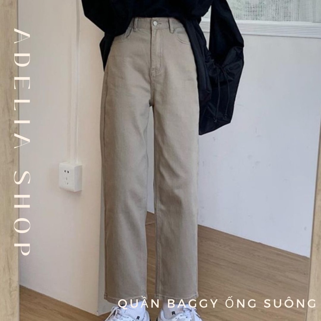 Sẵn - Quần Baggy Jeans | Quần Denim Dáng Suông Baggy Cạp Cao 2 Màu Kaki Đen Thời Trang Công Sở, Hàng Quảng Châu