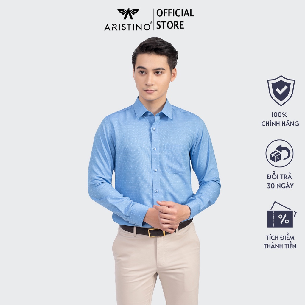Áo sơ mi nam dài tay ARISTINO thiết kế tà lượn, có túi, màu xanh tinh tế lịch lãm- ALS29901