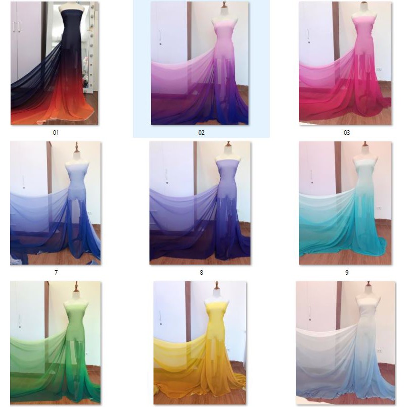 [NHIỀU MÀU] Vải voan chiffon ombre chuyển màu xanh -đỏ cam chất mềm mịn như tơ, rủ đẹp