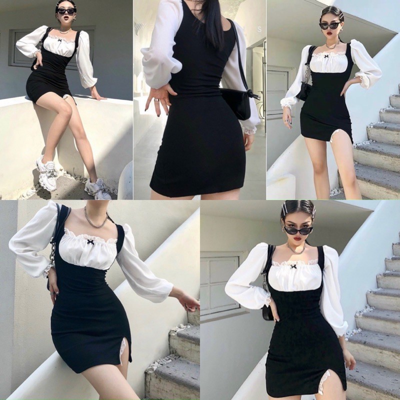 Đầm xinh BUNNY DRESS thiết kế mix với ren phần tay và ngực sexy quyến rũ chất vải dày dặn ôm body