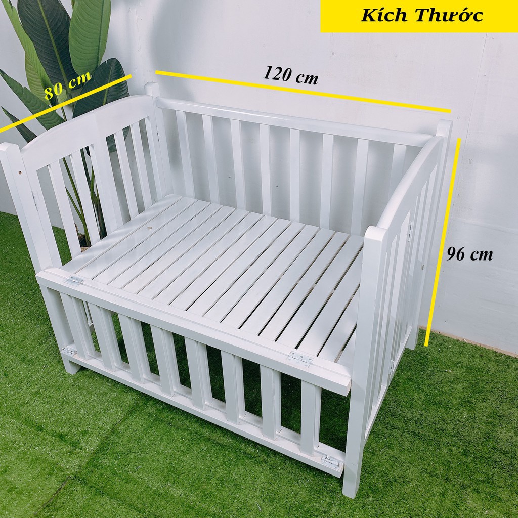 Cũi Cho Bé - Cũi Giường Gỗ Quế Tự Nhiên 100% Màu Trắng