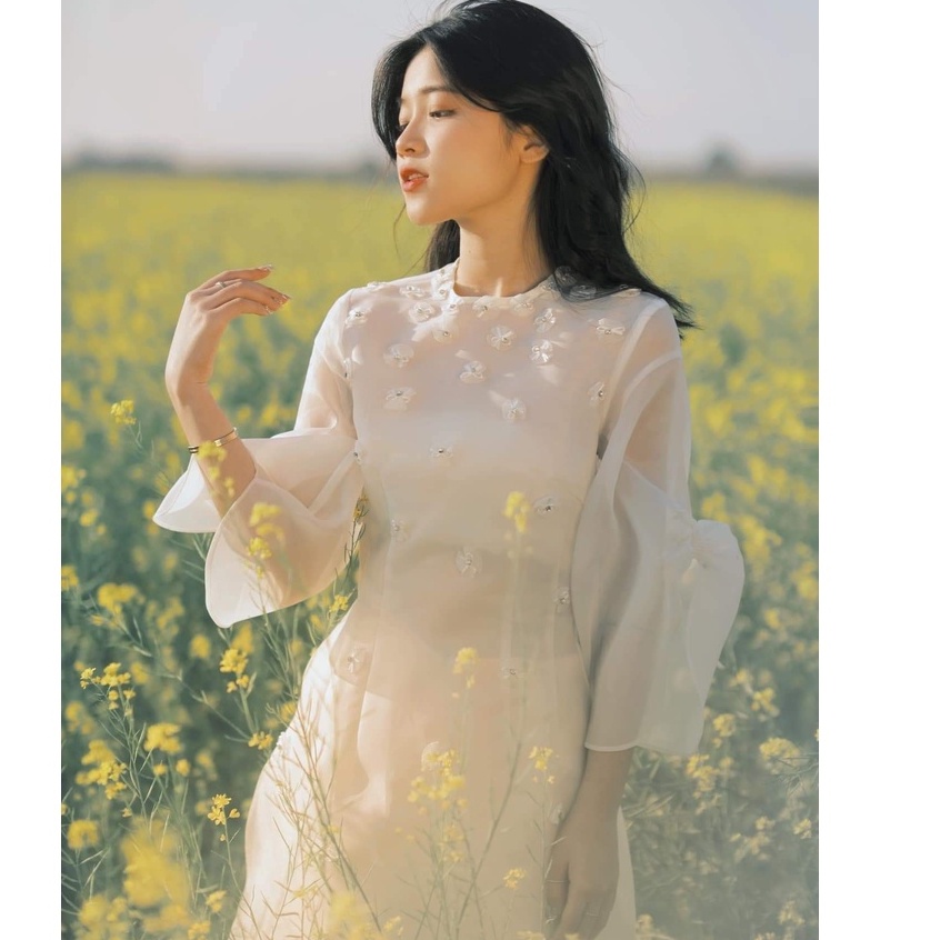 Áo Dài Voon Trắng 4 Tà Thời Trang  Cao Cấp