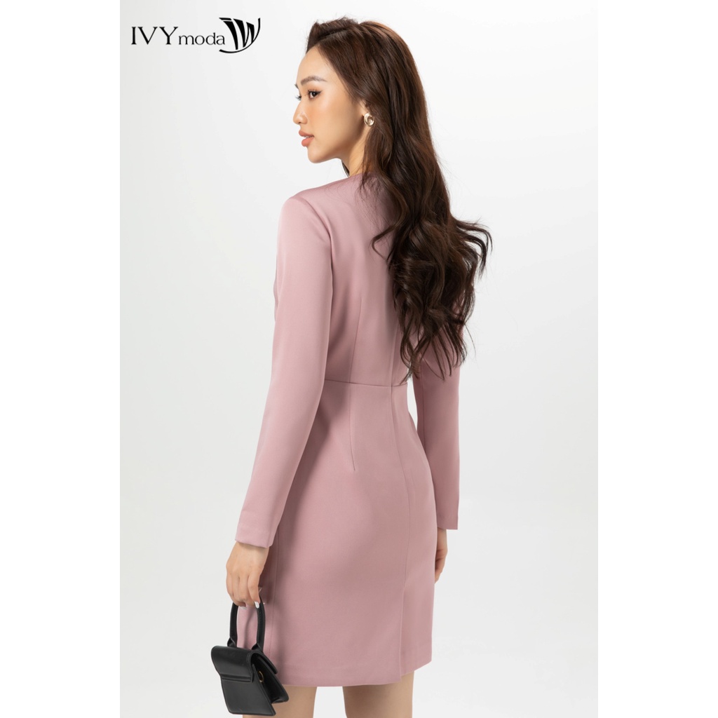 Đầm lụa xếp tay dài IVY moda MS 48M7045