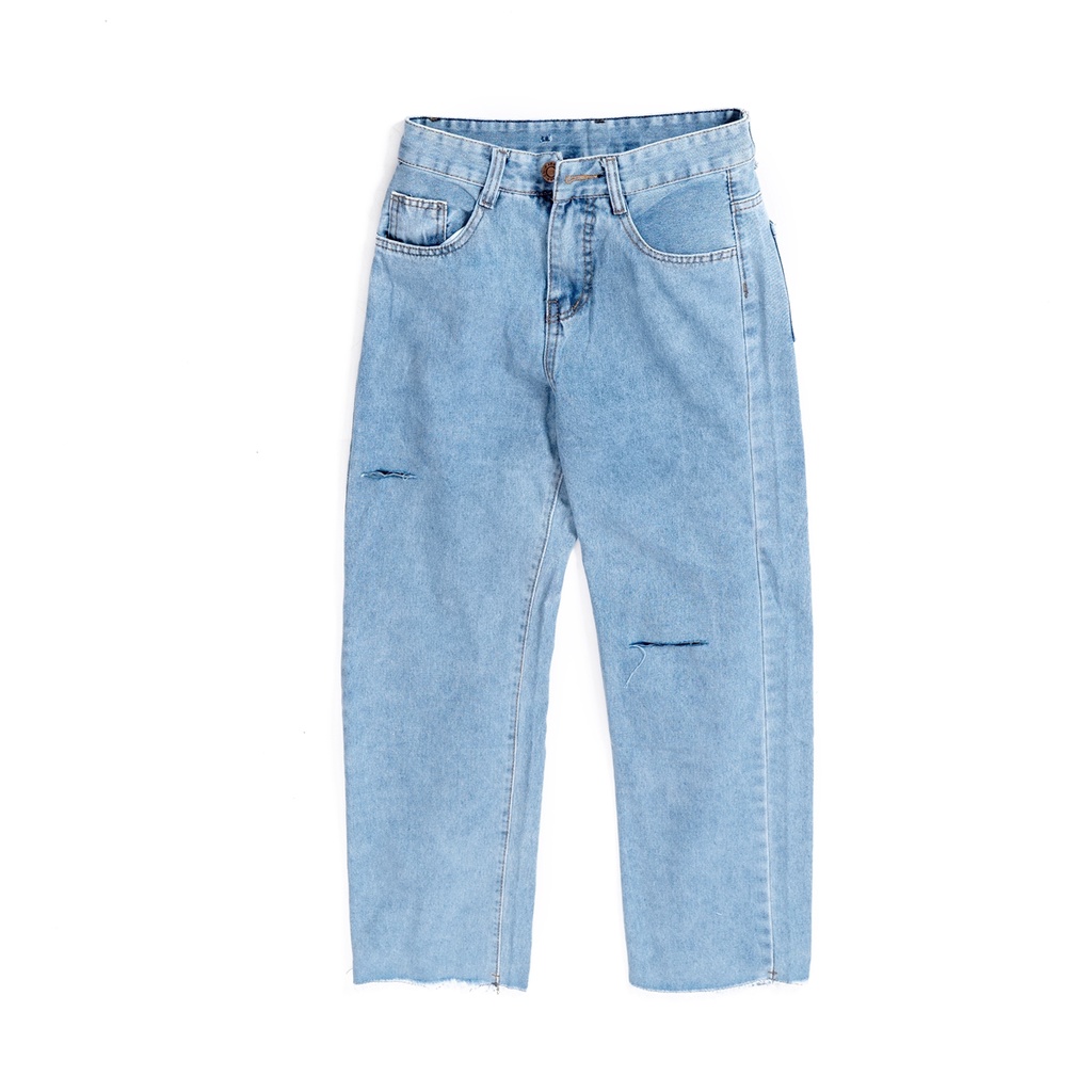 Quần Baggy Jean rách xanh nhạt ống suông