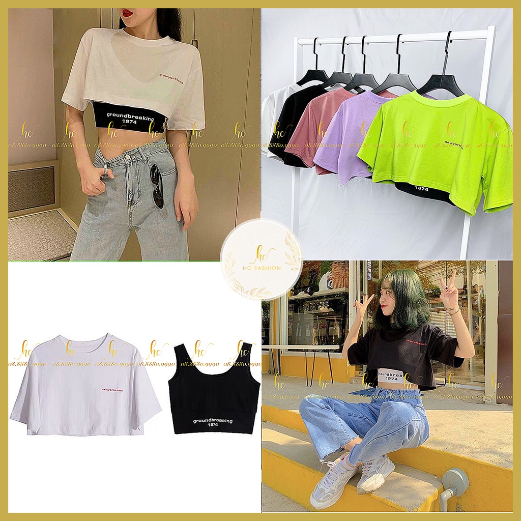 Áo croptop 1974 Hàn Quốc / Áo thun croptop dáng rộng cho nữ (TẶNG KÈM ÁO LÓT)