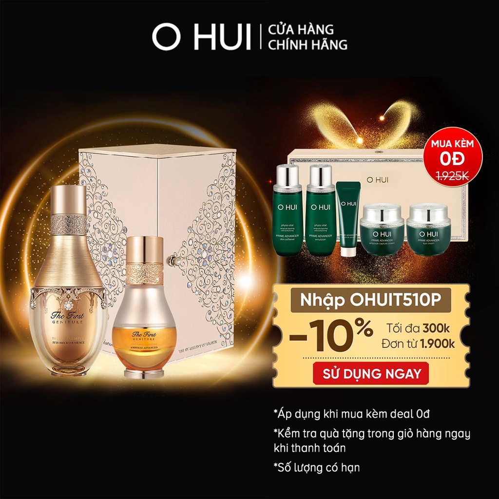 [Mã VISAPREMIUM giảm 150K]Bộ tinh chất chiết xuất vàng 24k tăng cường tế bào gốc tái sinh da O HUI The First Duo