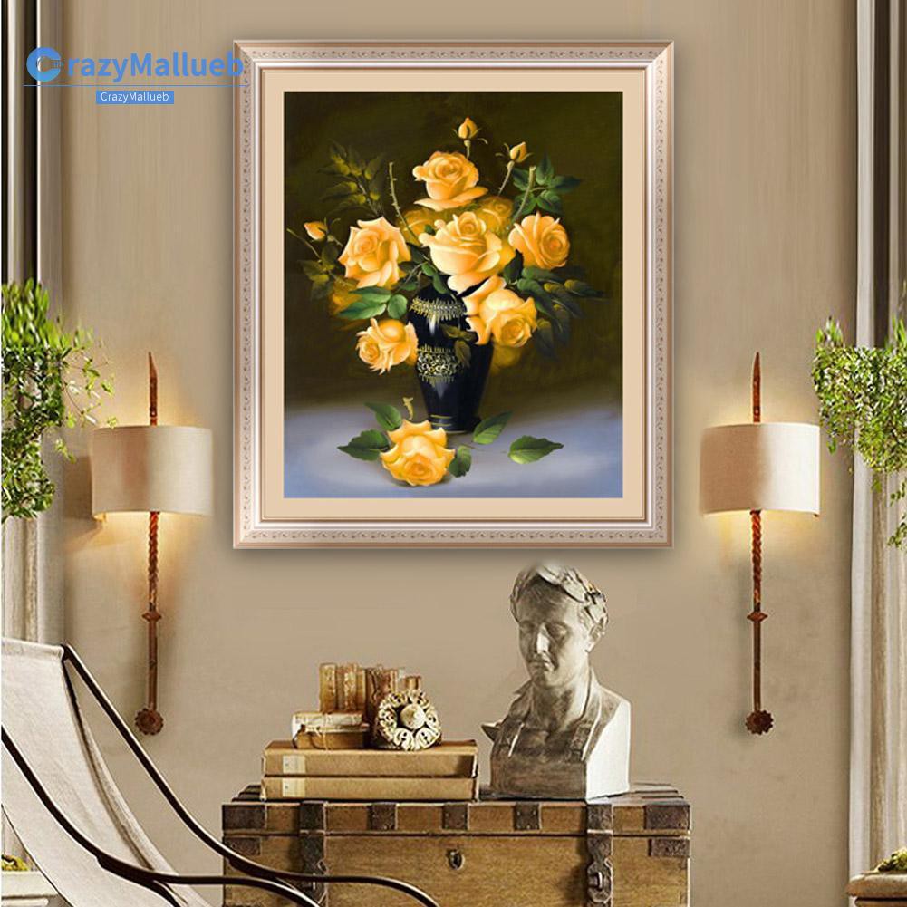 Bộ Tranh Đính Đá 5d Tự Làm 40x46cm Hình Hoa Hồng Trang Trí Phòng Khách Mới