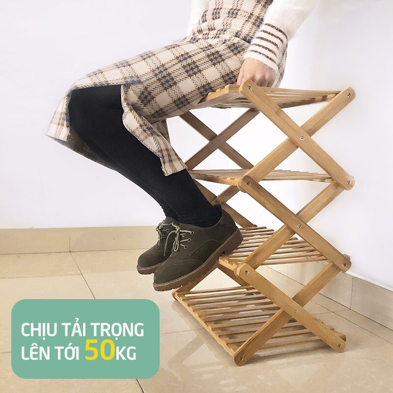 Kệ Để Giày Dép 3/4 Tầng Nhiều Tầng Gỗ Tre , Gấp Xếp Gọn Nhẹ, Không Cần Lắp Ráp, Tiện Lợi, Sắp Xếp Gọn Gàng Giày Dép