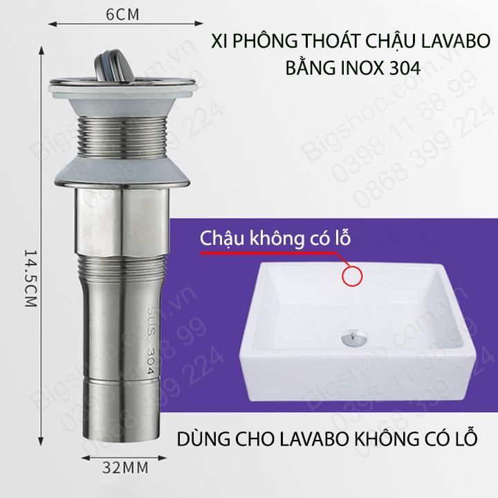 Xi phông chậu rửa mặt Lavabo inox 304 không gỉ dày dặn, loại dùng cho chậu không lỗ thoát tràn