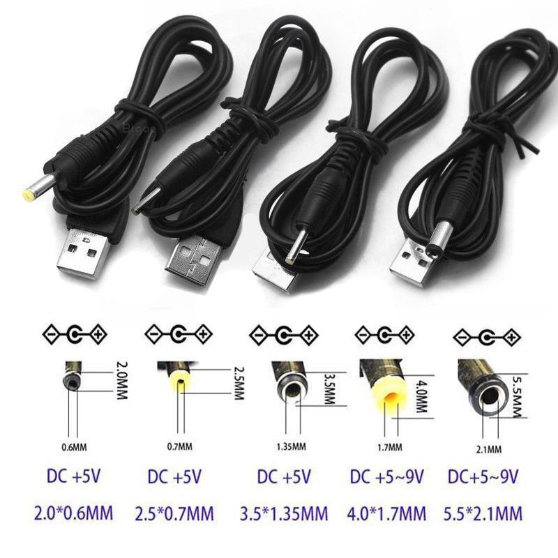 Dây cáp sạc kết nối USB A 2 đầu 2.0-5.5mm