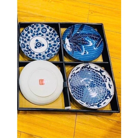Set 4 đĩa sứ hoa xanh lam phong cách Nhật Bản