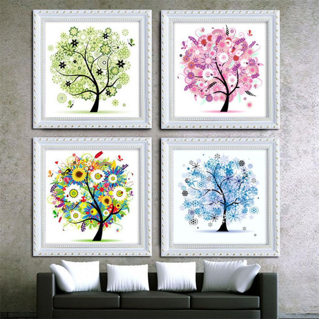 Bộ tranh đính kim cương giả trang trí tự làm 5D 30*30cm hình cây | BigBuy360 - bigbuy360.vn