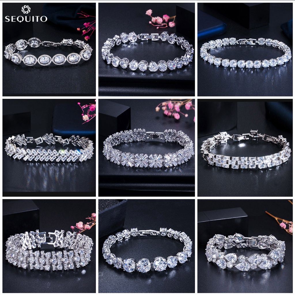 Sequito Vòng Tay Mạ Vàng Trắng Đính Đá Zircon Chất Lượng Cao Thời Trang Hàn Quốc Cho Nữ B169