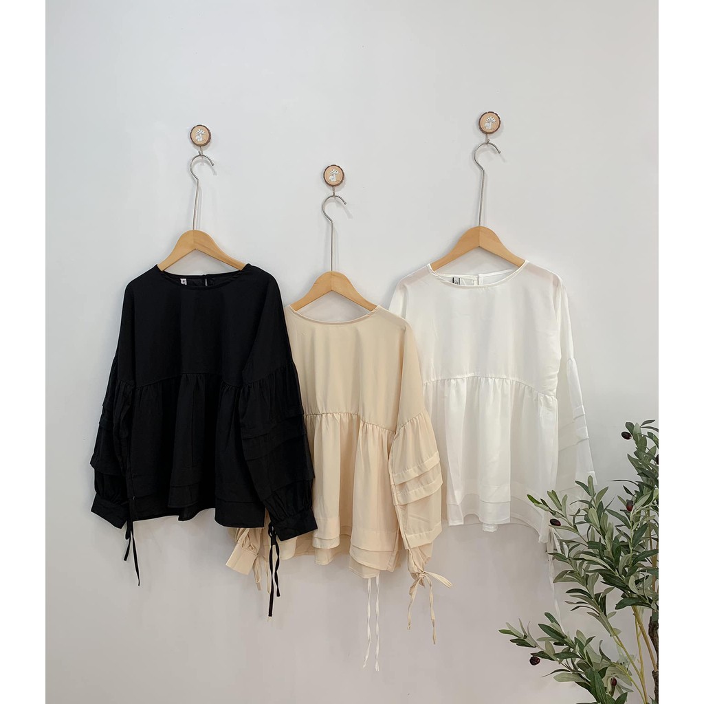 Áo babydoll xếp ly tay 2 màu