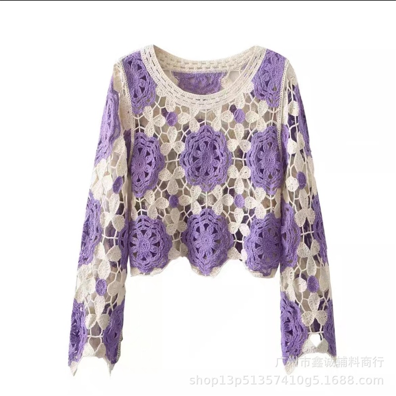 Xiangbao Áo Sweater Dệt Kim Mỏng Cổ Tròn Màu Khối Vintage Cho Nữ