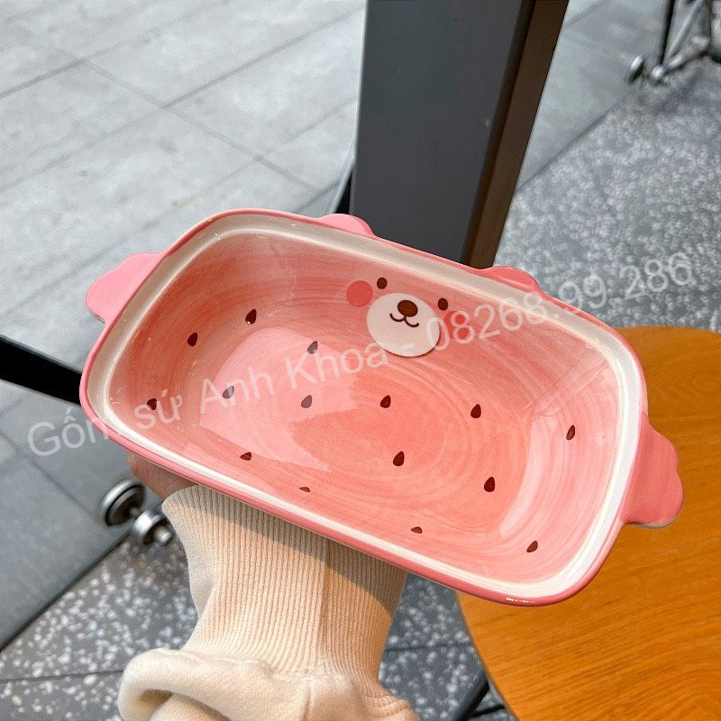 Bộ bát đĩa sứ,Chén Dĩa Sứ Bát Ăn Cơm Decor trang trí món ăn tiện lợi sét gấu hồng 9 món xinh yêu