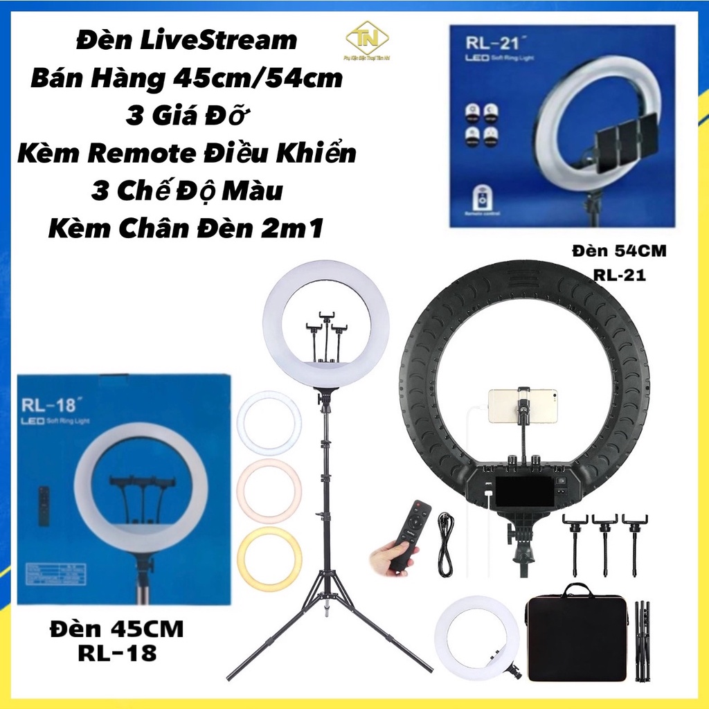 Đèn livetream bán hàng 45cm/54cm để bàn có 3 giá đỡ điện thoại,remote điều khiển có 3 chế độ tuỳ chỉnh đèn,kèm chân đèn.