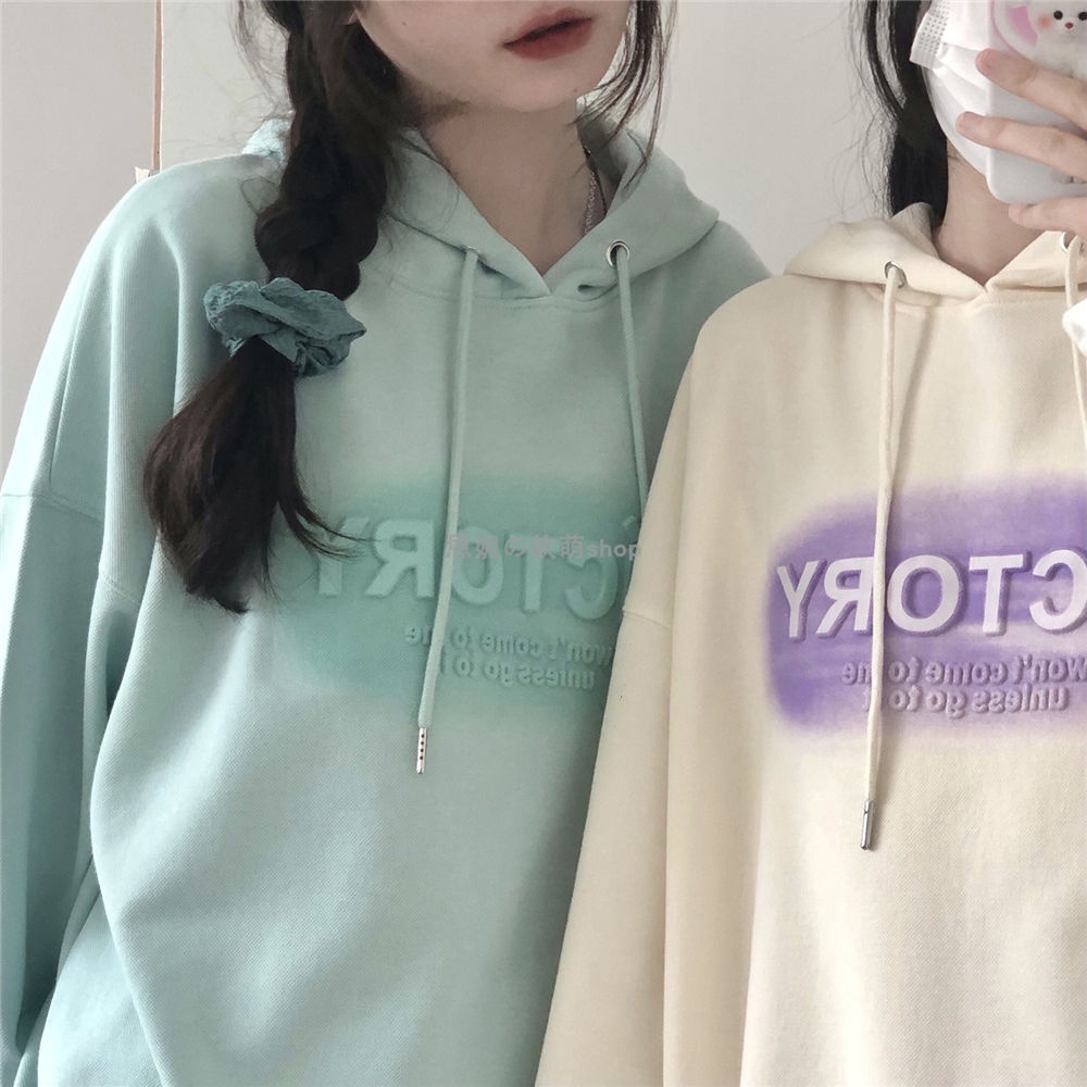 Áo hoodie dáng rộng in chữ mặc vào mùa thu và mùa đông cho nữ