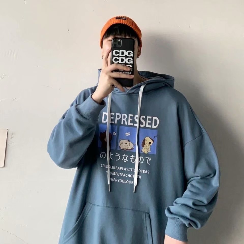 Áo hoodie tay dài dáng rộng in hình hoạt hình gồm 3 màu sắc | BigBuy360 - bigbuy360.vn