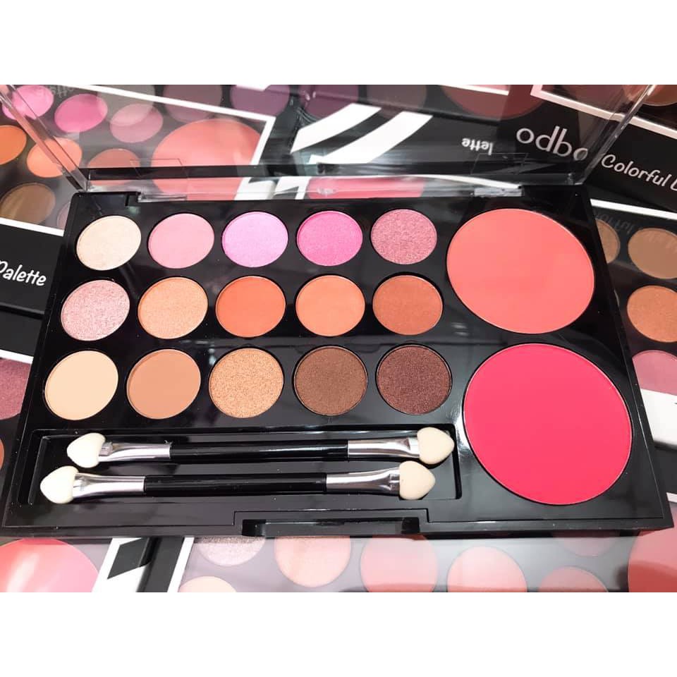 Bảng phấn mắt 15 ô + 2 ô phấn má hồng ODBO Colorful Life Makeup Palette OD1017 - 2 Cọ