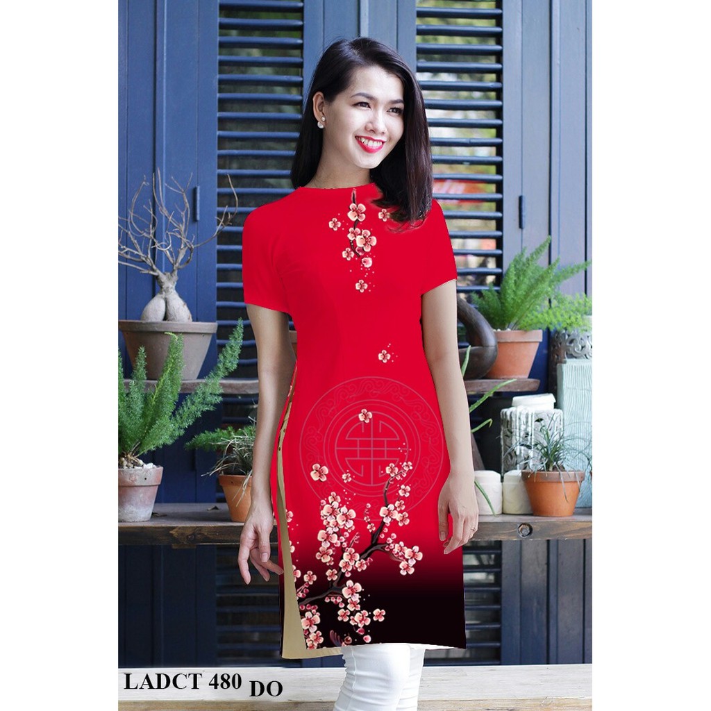 (Bỏ sỉ) Áo dài in hoa đào đồng xu , đẹp y hình, chuẩn shop, siêu cute MÃ P090162