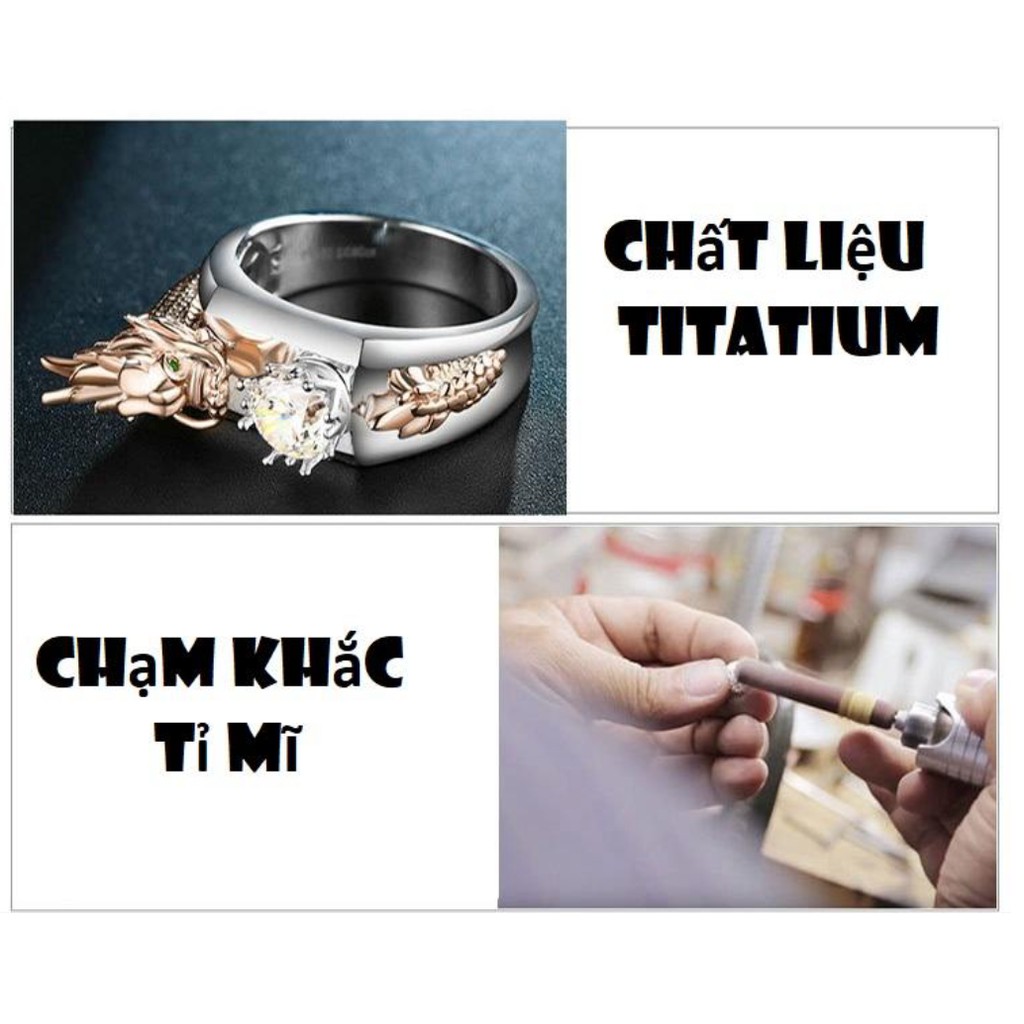 Nhẫn Nữ Titan Chạm Khắc  Đầu Rồng Vàng Ngậm Ngọc  , Đem Lại May Mắn Tài Lộc, Màu Bền Theo Thời Gian RBKIMLONG0