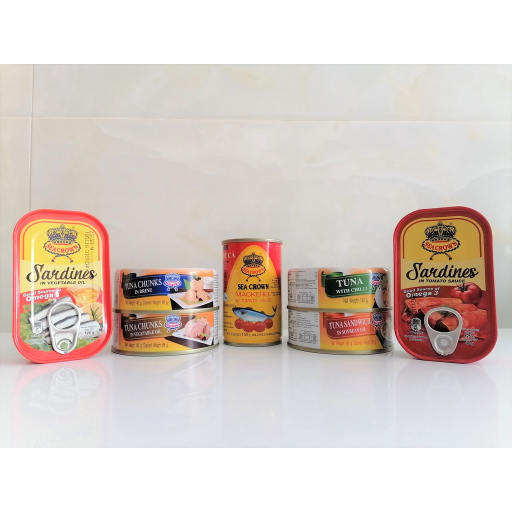 [125g – XỐT CÀ] [Hộp vuông] CÁ TRÍCH XỐT CÀ [VN] SEA CROWN Sardines in tomato sauce (halal)