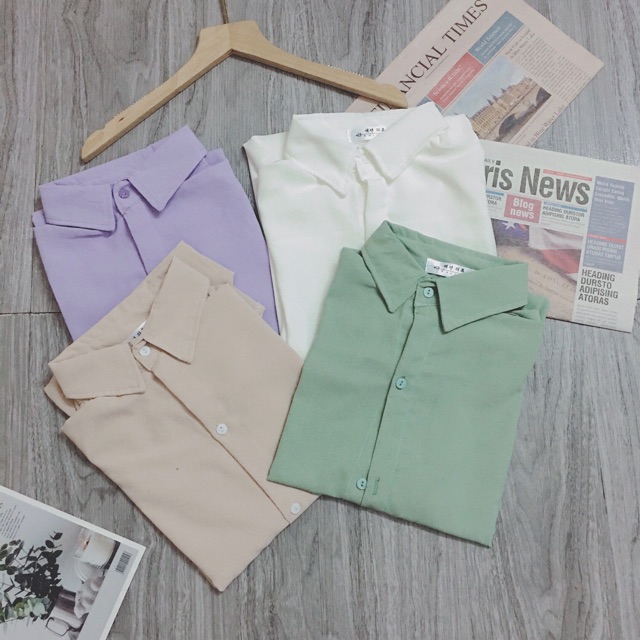 Áo sơ mi đũi lụa cộc tay kiểu dáng vintage màu pastel
