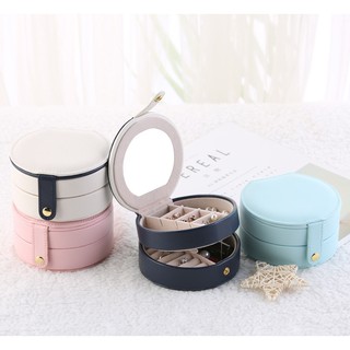 Hộp tròn đựng trang sức 2 tầng có gương.