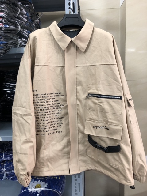 Áo Khoác Jean Kaki TÚI DÂY KÉO 2 MÀU Ulzzang Unisex 1hitshop