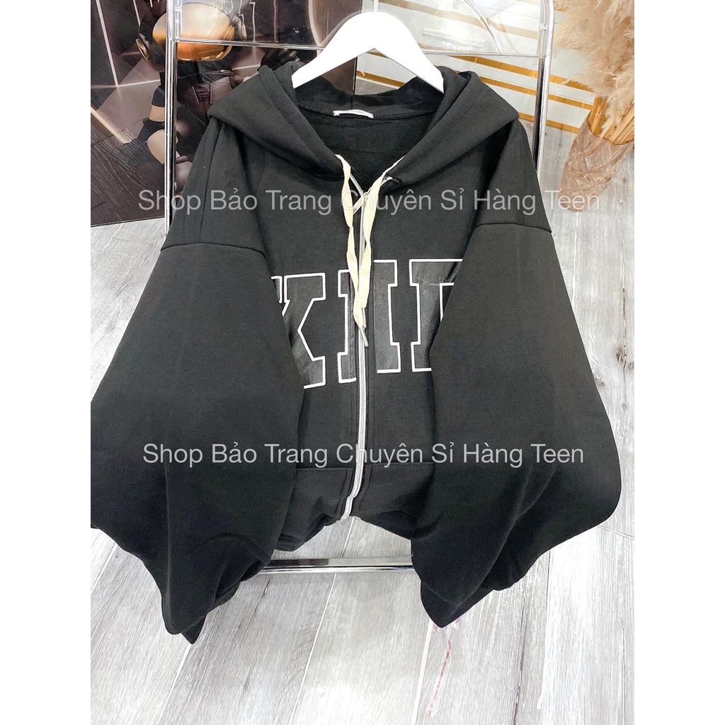 Áo Khoác Hoodie Nỉ Mũ 2 Lớp Chữ KID Phong Cách Hàn Quốc Ulzzang Form Rộng Unisex Nam Nữ