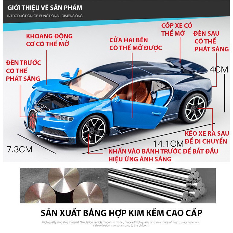 Xe Bugatti Chiron chính hãng Miniauto tỉ lệ 1:32, đế trưng bày sang chảnh