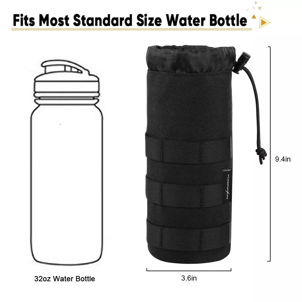 LANFY Durable Water Bottle Holder Outdoor Travel Hydration Carrier Water Bottle Pouch Portable Open Top Tactical Molle Camping Hiking Mesh Bottom Military Drawstring Holder Bag army green/khaki/black