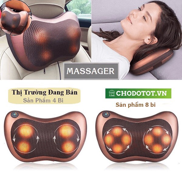 Gối massage hồng ngoại 8 bi tự động đảo chiều mát xa hàng nhập khẩu cao cấp