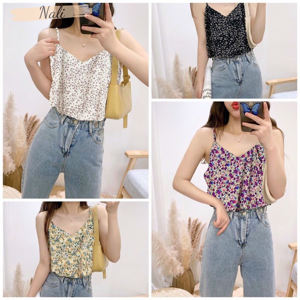 Áo lụa 2 dây họa tiết hoa nhí, áo lá dạo phố trẻ trung NL109