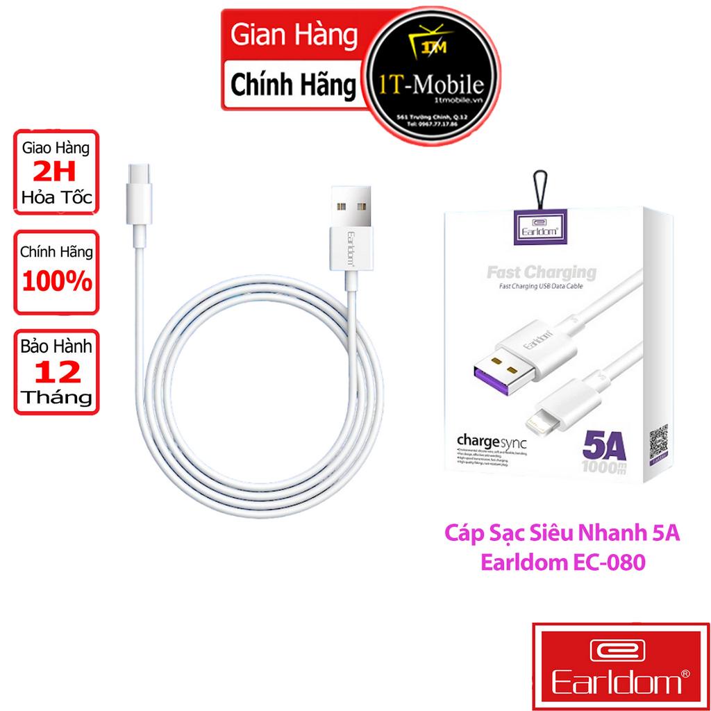 Cáp TypeC Micro 5A Earldom EC-080, nhựa ABS cao cấp chống gập gãy, chống rối.