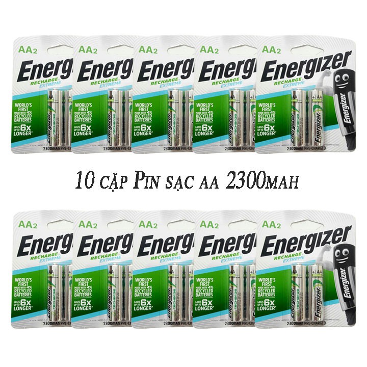 10 vỉ pin sạc AA Energizer 2300mah, pin sạc tiểu AA NIMH