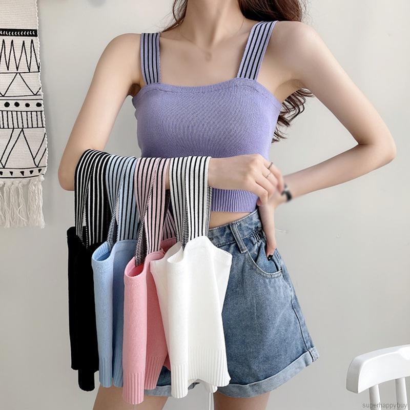 Áo Tank Top Dệt Kim Màu Trơn Phong Cách Hàn Quốc